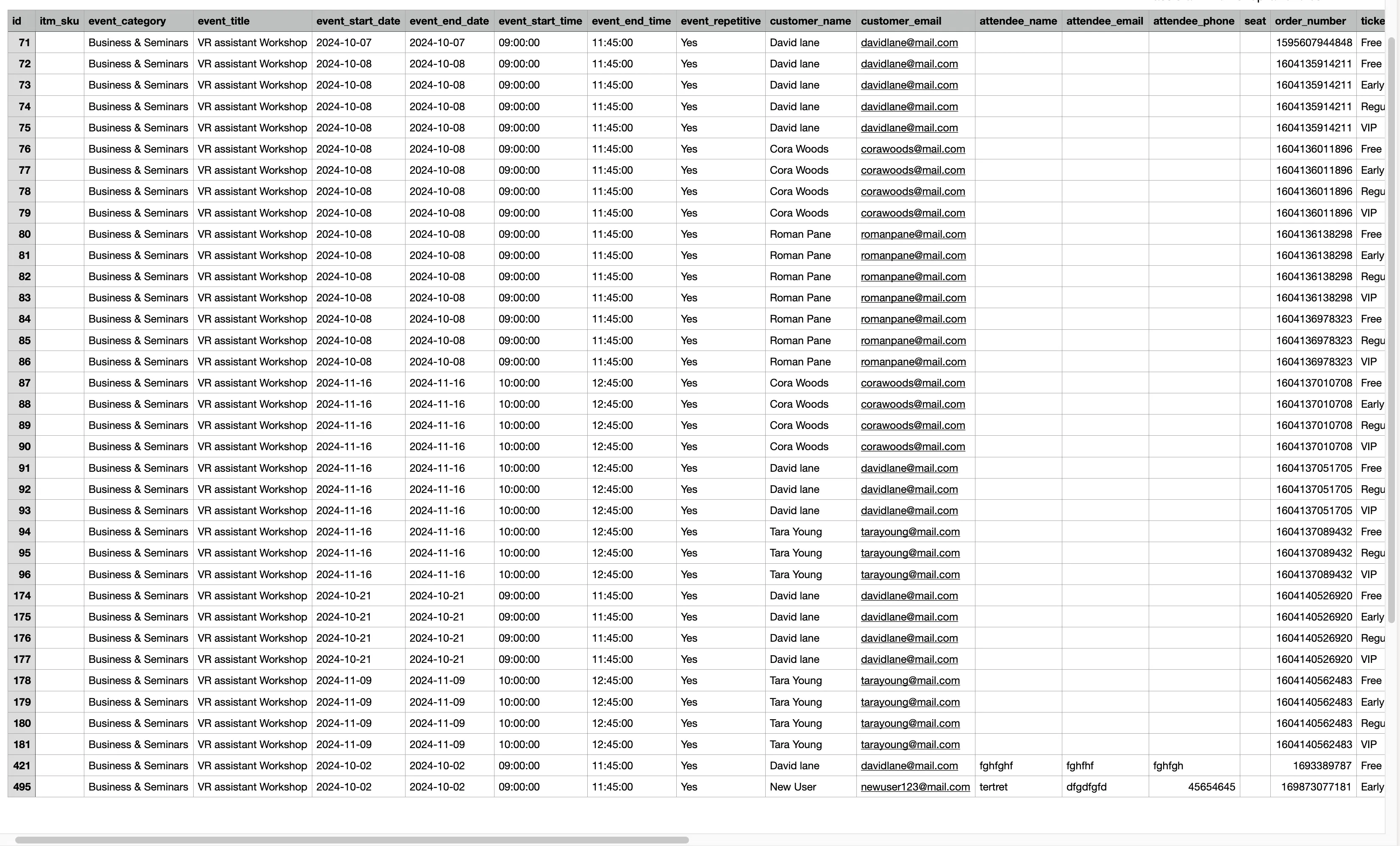 Export Events Attendees