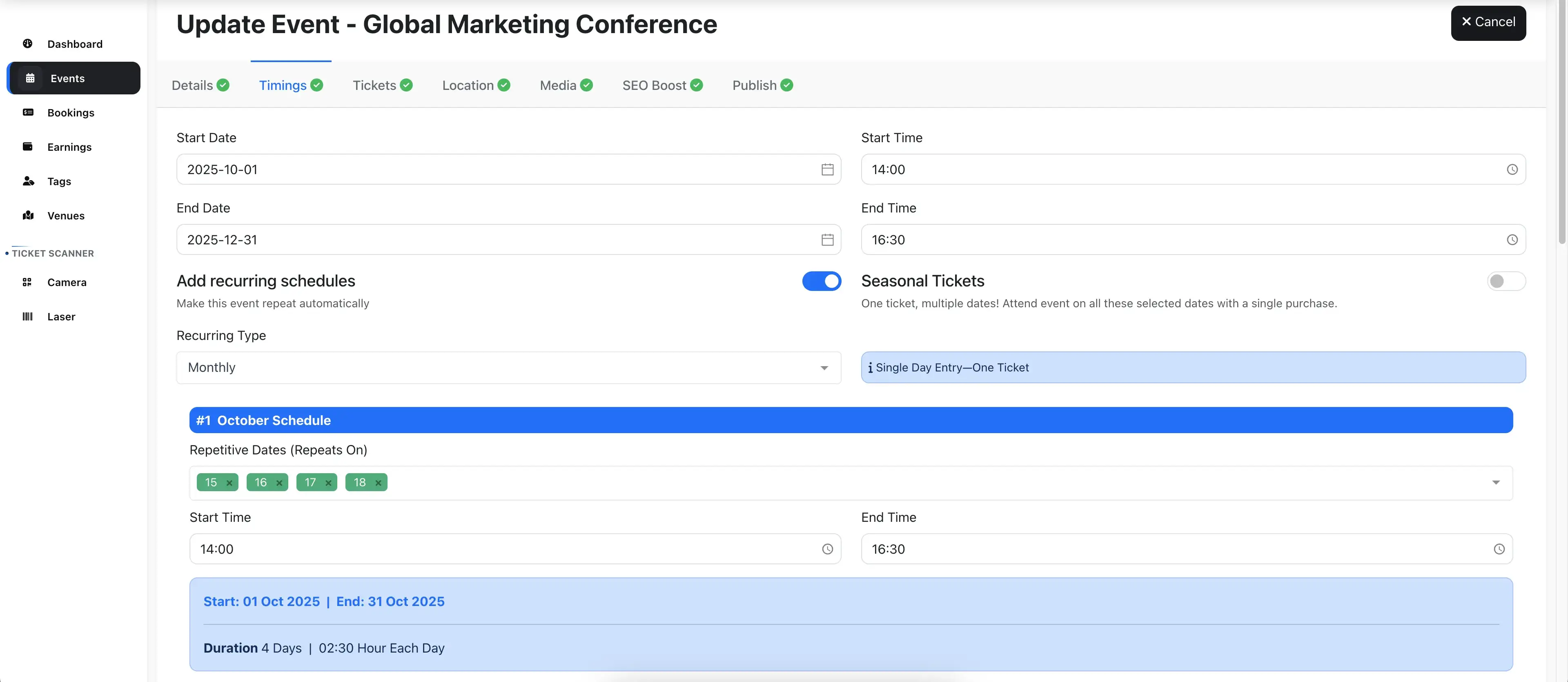 Daily Repetitive Schedules